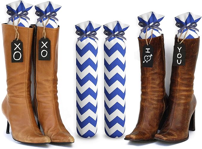 Boot Shaper Stands for Closet Organization - Keeps Them Shaped Properly - Many Patterns to Choose from - 1 Pair (Blue Chevron)