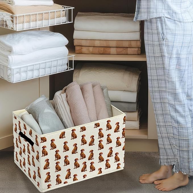 Vizsla Gifts Storage Bins & Boxes with Handles, Dog Mom Dad Lovers Gifts for Women Men Foldable Basket for Organizing, Dog Collapsible Storage Basket for Bedroom Bathroom Clothes Toys