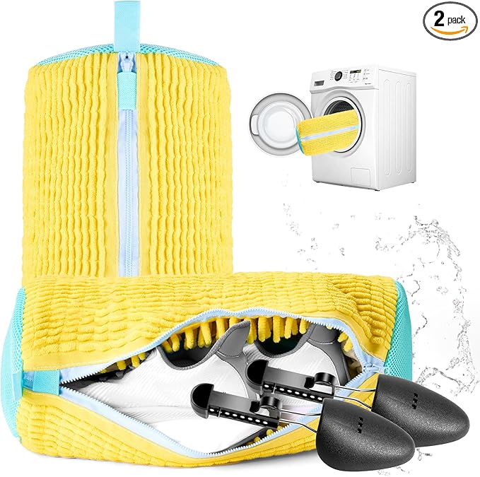 Shoe Washing Machine Bag, 2 Pcs Laundry Shoe Bag For Washing Machine, With 2 Boot Stretcher (L 6-12.5), 360°Deep Clean, Fit Most Shoes Type