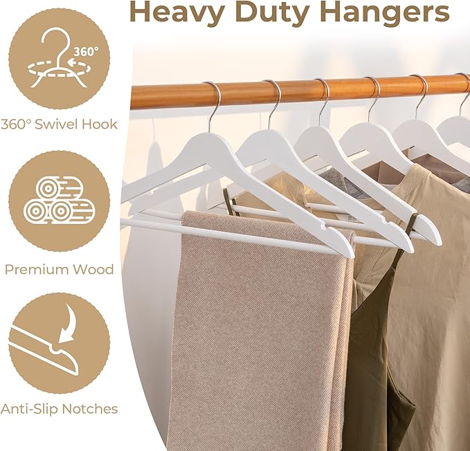 GRANNY SAYS Clothes Hangers for Closet, 30 Pack Wood Hanger, Heavy Duty Wooden Hangers for Coats, Suits, Pants, White