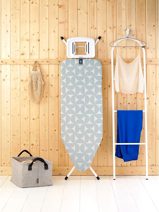 Brabantia Size C Ironing Board (49x18 in) 7 Height Options, Solid Steam Iron Rest Holder (Fresh Breeze) Non-Slip Feet, Anti-Collapse Child Locks