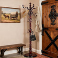 73”Vintage Wooden Coat Rack Freestanding,With 14 Hooks and Sturdy Round Base.Sturdy and Durable Standing Coat Racks，Adjustable Wooden Freestanding Coat Rack for Offices, Bedrooms (Mahogany)