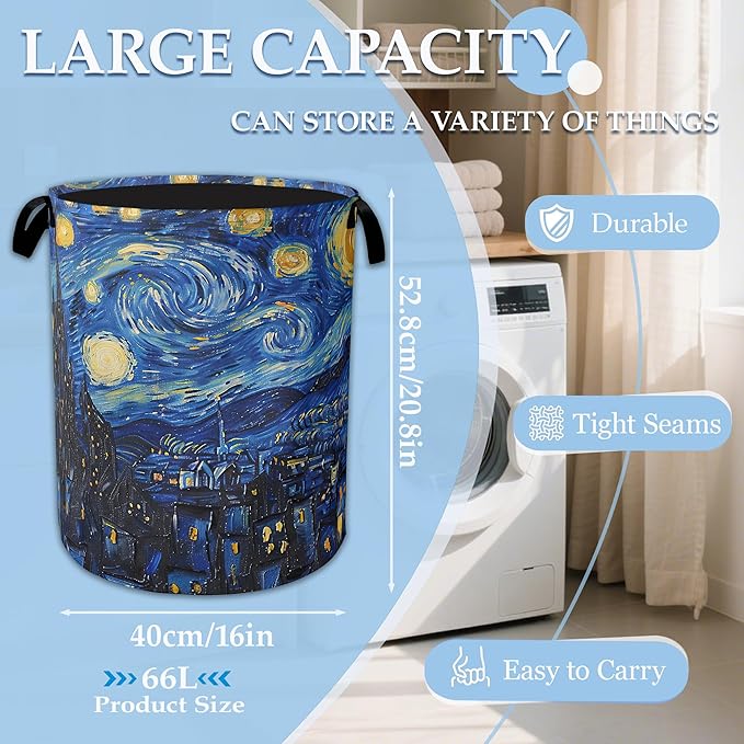 Starry Night Large Storage Basket Collapsible Laundry Basket Oxford Storage Bin for Toy Bins Gift Baskets Bedroom Clothes Children Nursery Hamper 16" X 20.8"