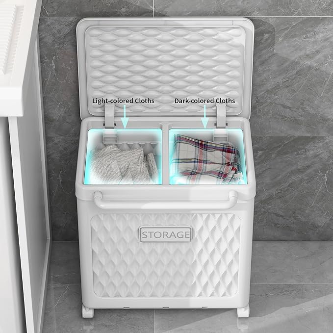 Laundry Hamper with Wheels and Lid, Foldable Clothes Basket for Small Spaces, Rolling Laundry Bin for Laundry Bathroom Bedroom Gym Room