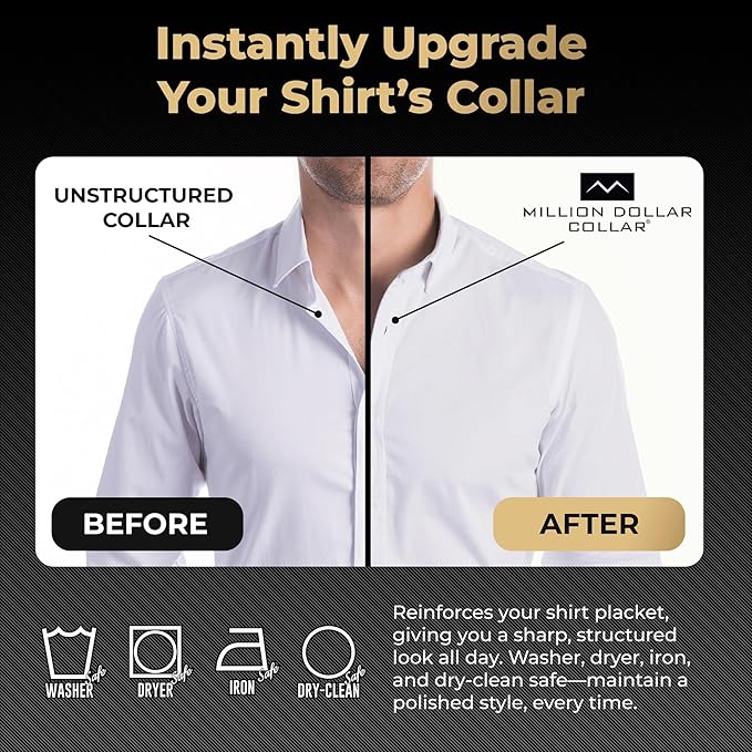 Million Dollar Collar Stays – Keep Dress Shirts Crisp & Firm, Universal Fit for Men & Women, Made from Proprietary Material