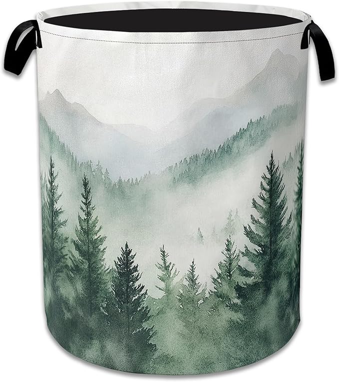 Misty Forest Large Storage Basket Collapsible Laundry Basket Oxford Storage Bin for Toy Bins Gift Baskets Bedroom Clothes Children Nursery Hamper 16" X 20.8"