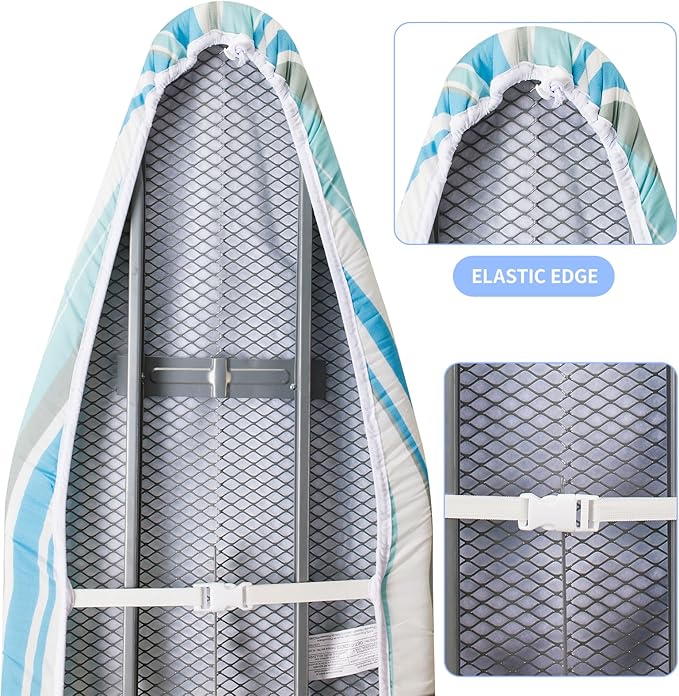 BNDX Ironing Board Cover, 18" x 49" Standard Size Thick Padding with Bongee Cord, Stain Resistant & Durable Scorch, 2 Click Buckles for Smooth Iron and Easy Installation Pulse Green