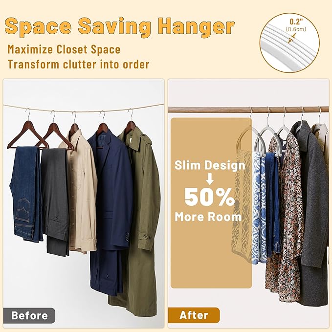 Arc Design No Shoulder Bump Plastic Hangers 50 Pack,Ultra Thin Non-Slip Hangers for Clothes,Heavy Duty Coats Hangers,360°Swivel Silver Hook,Space Saving Closet Organizer for Suit,Sweater,Jackets(grey)
