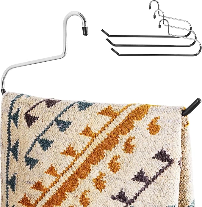 Blanket Hangers (3 Pack) - Stainless Steel Quilt Hangers with Vinyl Non-Slip Coating - Holds Up to 40 Lbs - Heavy Duty for Closet Storage, Comforters, Bedding, Towels, Rugs - Stock Your Home
