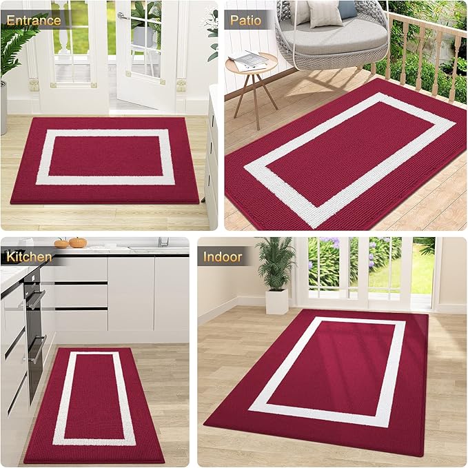 OLANLY Indoor Door Mat, 30x17, Non-Slip Absorbent Resist Dirt Entrance Mat, Washable Low-Profile Inside Entry Doormats for Entryway, Red