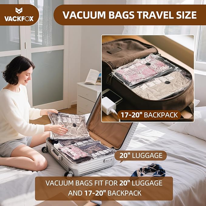 18 Pack Travel Vacuum Bags for Clothing with Electric Pump, Compression Seal Packing Cubes for Luggage Suitcase Backpack, Carry-on Size Space Saver Storage Bags for Vacation Cruise