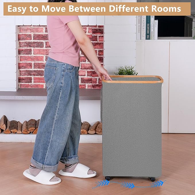 Laundry 110L Hamper with Wheels,Clothes Hamper for Laundry,Laundry Basket with Lid and Inner Bag, for Laundry Room, Bedroom, Dormitory Storage,Grey