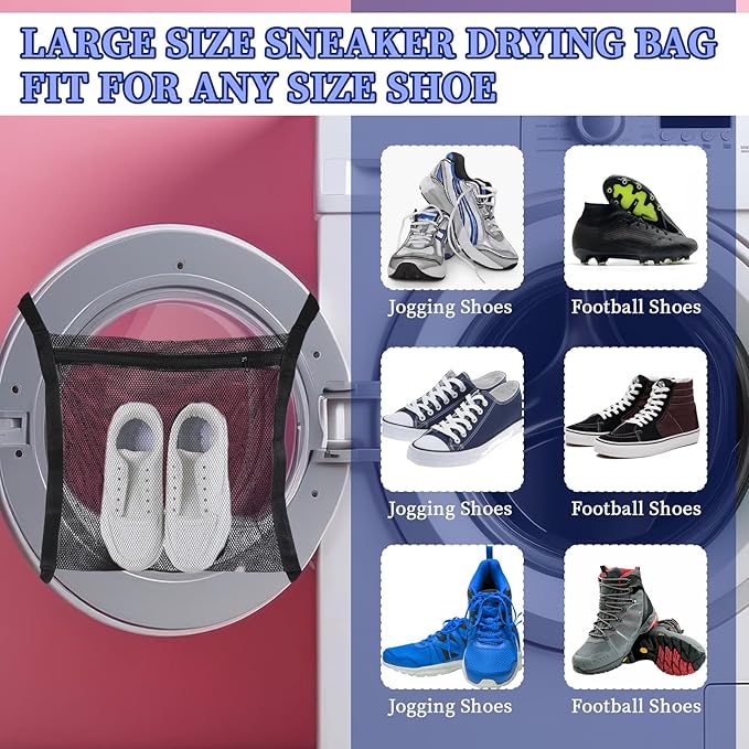 Shoe Dryer Bag, HoneyComber Mesh Bags, Shoe Washer Machine Bag with Strap and Zipper for Clothing Shoes Laundry Accessories 16.3 x15.9 Inch