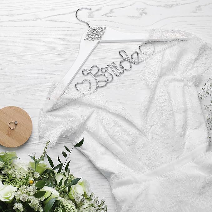 Honeydak Mrs. Wedding Dress Hanger for Bride to Be,Elegant Bridal Hanger for Brides Gowns, Bridal Party Shower Gift,Wedding Gift(White,Rhinestone)