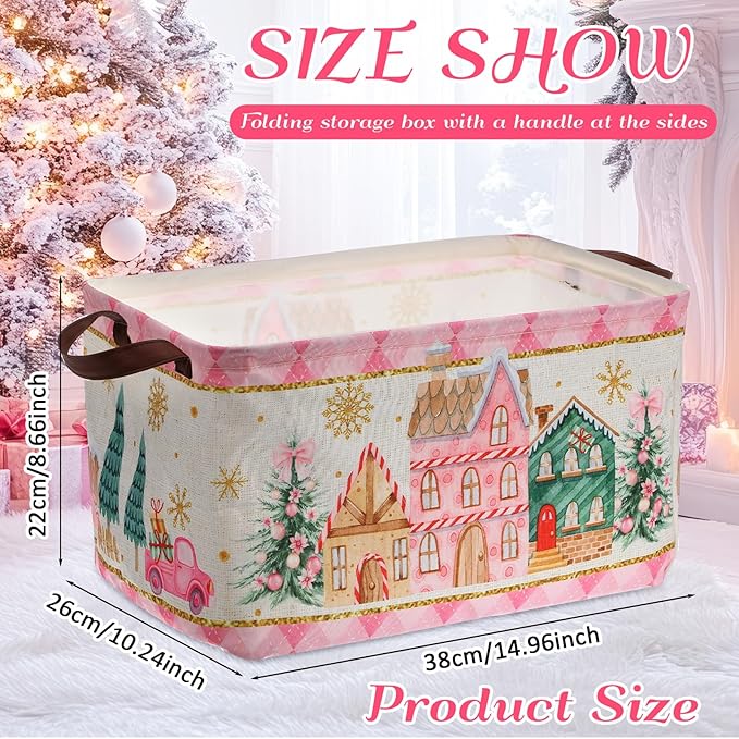 Vesici 6 Pack Pink Nutcracker Christmas Basket for Gifts Empty Christmas Tree Storage Bins Foldable Xmas Gift Basket Rectangle Soldier Ballet Girl Clothes Storage Boxes Organizer with Handle for Home