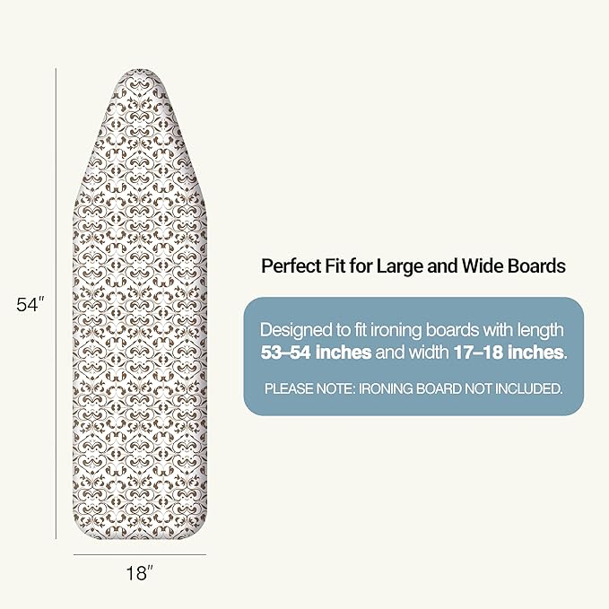 Ironing Board Cover and Pad 18"x54" Extra Thick Natural Cotton, Scorch and Stain Resistant Iron Board Cover,Extra Large Iron Board Cover with Fasteners Heavy Duty Heatproof Elastic Edge Taupe