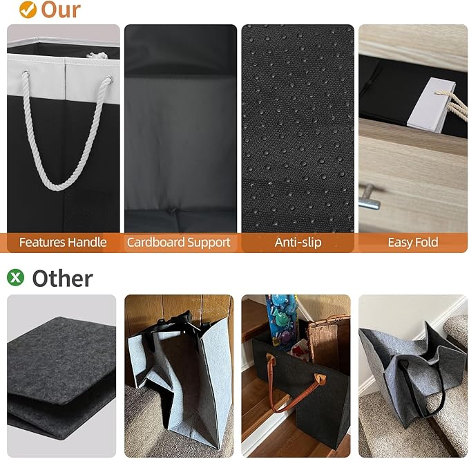 Stair Basket for Stairs with Handle, Staircase Baskets for Carpeted and Wooden Stairs,16" Step Storage Basket for Toys, Clothes, Books, Tools, with Hard Board, Anti-slip (Black&White, 2 pack)