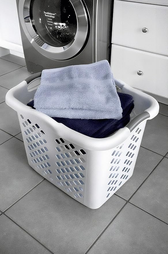2-Pack 2 Bushel Plastic Laundry Basket with Silver Handles, Space-Saving Dirty Clothes Organizer for Home Apartment Dorm (White)