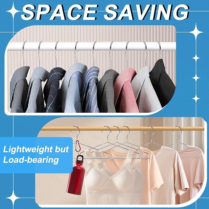 Stainless Steel Silver Metal Coat Hangers with Non Slip Notch - Ultra Thin Space Saving Wire Hangers, 30 Pack (16.5 Inch)