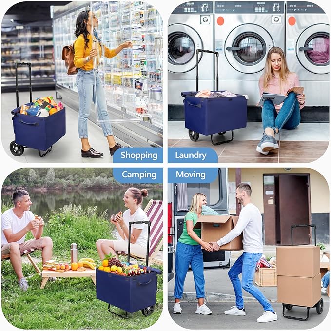 KEDSUM 2 in 1 Folding Shopping Cart, Grocery Cart on Wheels with Waterproof Basket, 330 LBS Large Capacity Heavy Duty for Shopping, Grocery, Laundry, Foldable Collapsible & 6.9" Wheel, Lightweight