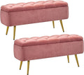 Yaheetech Ottoman with Storage 2pcs, Velvet Entryway Bench with Safety Hinge, Upholstered Bench with Seating for Bedroom, Living Room, Holds up to 519 lb, Pink