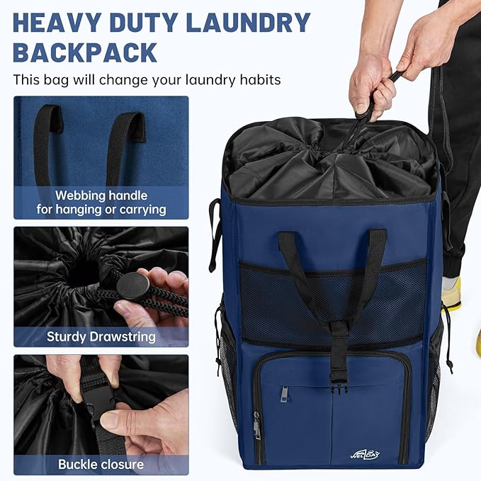 Laundry Backpack Bag,(Only Bag) Extra Large 2 in 1 Laundry Hamper Basket with Shoulder Straps, Freestanding Laundry Bag for College Dorm, Laundromat, Apartment