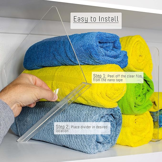 Bee Neat Closet Organization with Acrylic Clear Shelf Dividers - Closet Shelf Organizer for Clothes, Towels, Sweaters, Purses, and Books - Shelf Separators - 4 Pack (8" Tall 11 ⅝" Deep)