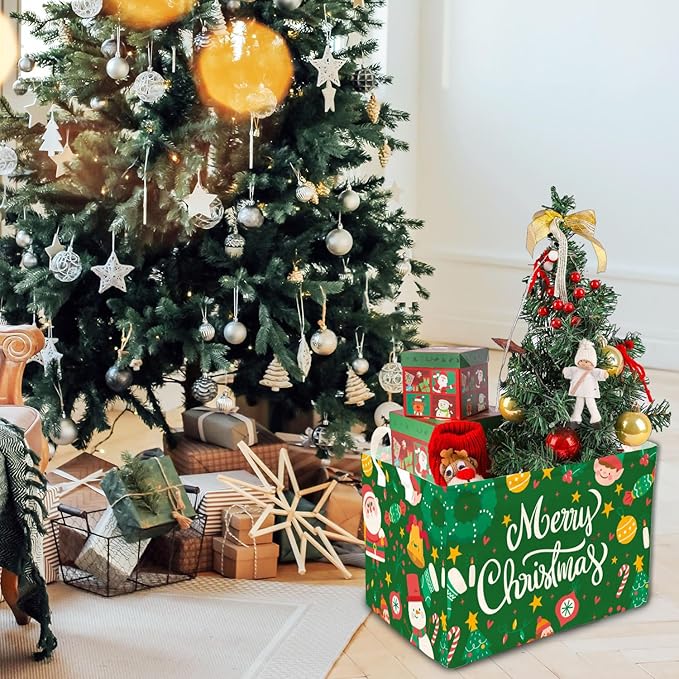 1 Pcs Merry Christmas Storage Basket, Santa Claus Storage Bins, Green Themed Foldable Storage Boxes, Christmas Boxes for Nursery Toy and Costume, Xmas Party Decoration Gifts