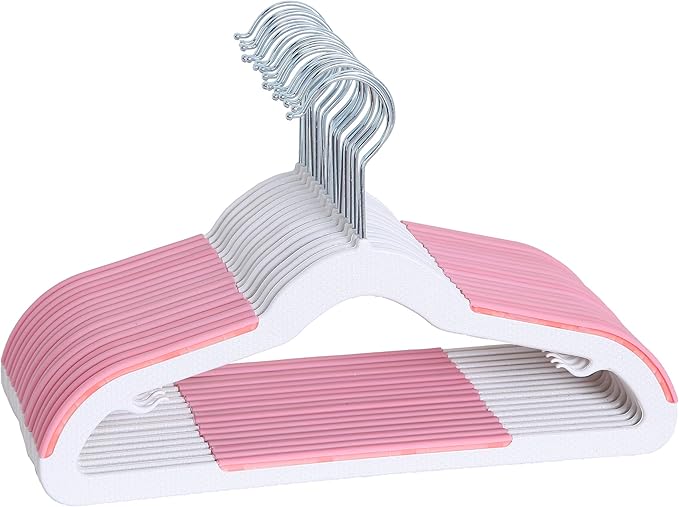 Finnhomy Extra Strong 30 Pack Plastic Hangers for Baby and Kids, Children Clothes Hangers with Non-Slip Pads, Great for Any Baby Clothes, Pink