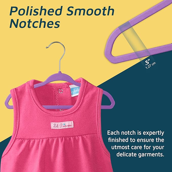 Purple Velvet Kids Hangers 20 Pack, 10.83" Non-Slip Baby & Toddler Hangers for Clothes, Space-Saving Slim ABS Plastic with 360° Swivel Hook & Notched Shoulders, Up to 10 lb Capacity