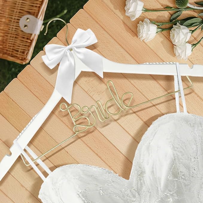 2 Pcs Bride Hanger for Wedding Dress, Bride and Groom Wooden Wedding Hangers Set, Wooden Bridal Dress Hanger with Party Shower Gift