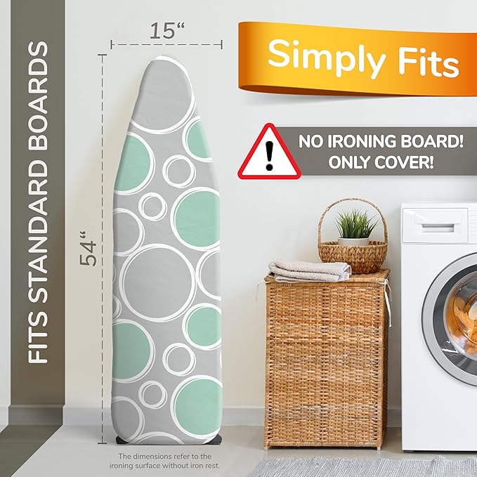 Super Soft Ironing Board Cover and Pad – 50% Faster Ironing with Heat Reflection Technology, Thick Natural Cotton, Heavy-Duty & Scorch Resistant – Made in Germany – 15x54 Standard Size