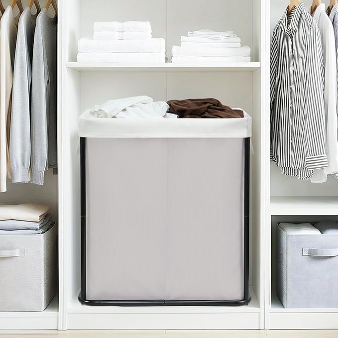 STORAGE MANIAC Large Laundry Hamper, 37 Gal. Metal Laundry Basket with Removable Bag for Easy Carry, Strong Dirty Clothes Hamper for Bedroom, Bathroom, Dorm, College, 140L Grey