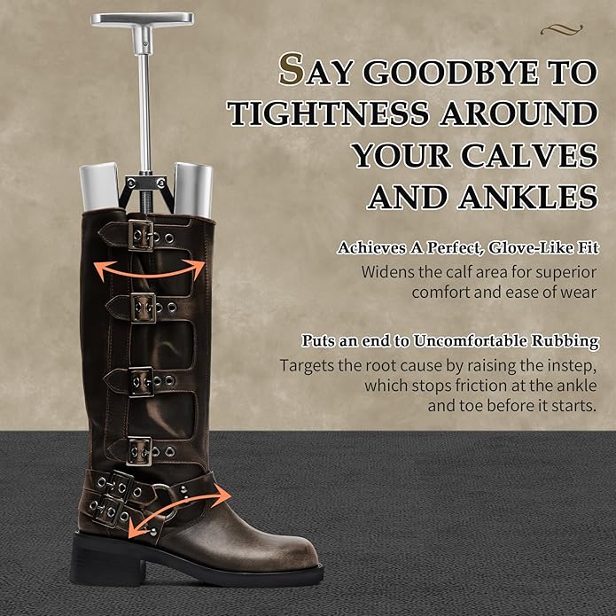 Professional Cast Aluminum Boot Stretcher for Instep & Shaft, Adjustable Boot Expander Tool for Tight Leather Boots & Relieves Tightness on Ankle, Calf & Toe Box.