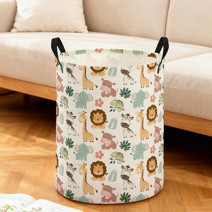 ESSME Kids Laundry Basket,Animal Hamper Collapsible Canvas Waterproof Storage Bin for Girls, Cute Hamper,Gift Baskets.(Animal)
