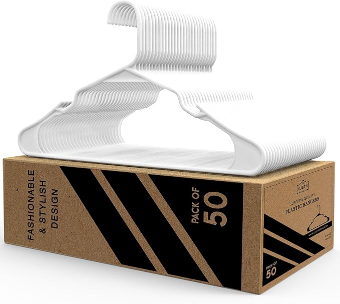Plastic Hangers 50 Pack Heavy Duty Clothing Hangers, Organize Your Closet Effortlessly with Non-Slip Coat Hanger, Best Hangers for Clothes with Space-Saving Design
