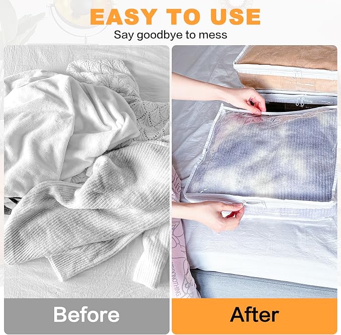Clear Zippered Storage Bags Plastic Sweater Storage Bags with Zipper 6 Packs Clothing Organizer for Blankets Linen Sweater Bed Sheet Quilt Clothes Pillow (15.7 x 13.8 x 3.9 Inch)