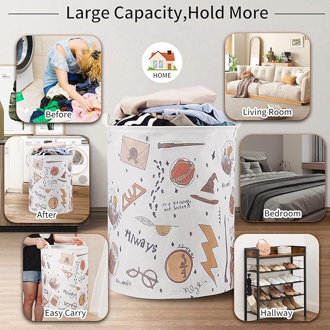 Nursery Decor,Baby Laundry Large Hamper Basket Foldable With Waterproof Pe Coating,Magic Dirty Clothes Basket for Kids,Bedroom,Bathroom Set,Toy Bin,Boys and Girls Birthday Gifts(Round)