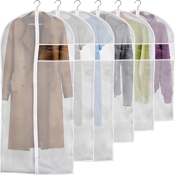 Clear Garment Bags for Hanging Clothes, Dress Bags Suit Bags for Closet Storage, Zippered Clothes Cover, Hanging Garment Bags Dance Costumes Clothing Protector - 43"(4 pc) 55"(2 pc) 6 pack