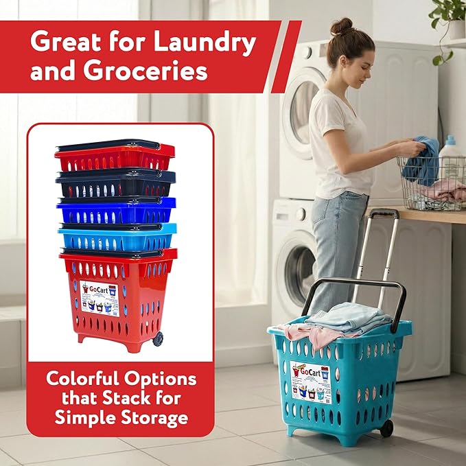 dbest products GoCart,Teal Grocery Cart Shopping Laundry Basket on Wheels