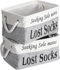 2 Pack Lost Socks Basket for Laundry Room, Fabric Missing Sock Holder for Single Sock Organization, Collapsible Lost Socks Bin Stockings Container, Farmhouse Laundry Room Decor and Accessories