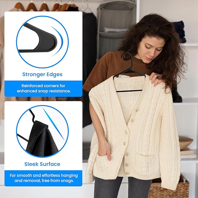 Simple Deluxe 50 Pack Plastic Hangers, Slim Space Saving Clothes Hangers for Closet Organization, Heavy Duty Coat Hanger for Pants, Suit, Shirts, Sweater, Black