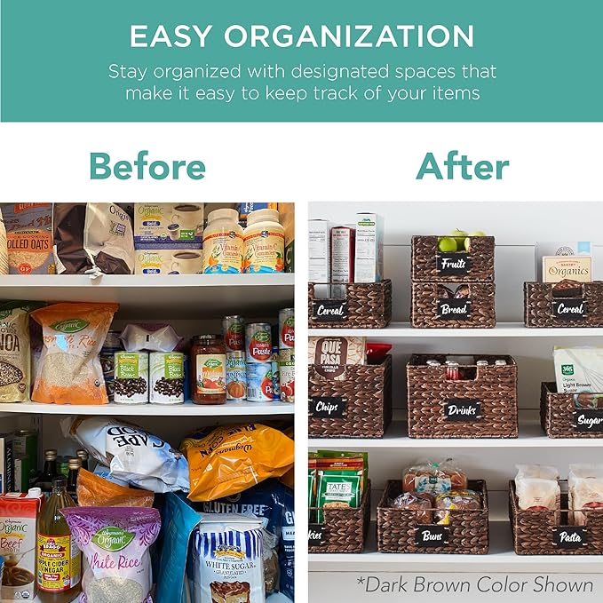 Best Choice Products Set of 4 13x12in Water Hyacinth Pantry Baskets, Woven Organizers w/Chalkboard Label, Chalk Marker - Black