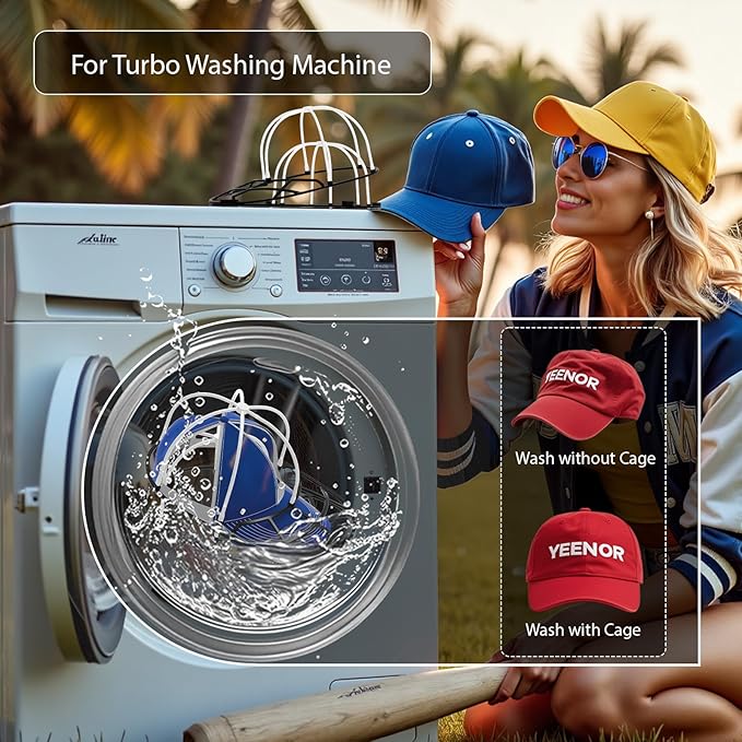 Hat Washer Cage for Washing Machine - Baseball Cap Cleaner Rack, Ball Cap Washing, Dishwasher Safe, Perfect for Cleaning and Protecting Hats in Dishwasher (White/Black 4 Pack (Assembly))