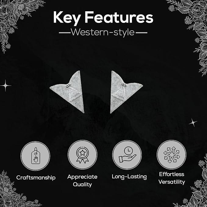HHH Designs Antique Silver Collar Tips - Western Collar Stays - Silver Finish Tee Pee Tips for Men and Women - Made in USA