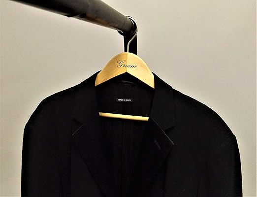 NAHANCO G20017WB Bridal Hanger, Natural Wood Suit Hanger with Black Imprint (Groom), 17” (1 Piece)