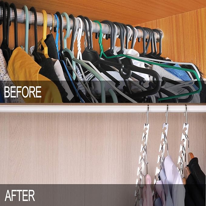 Meetu Space Saving Metal Clothes Hangers 6X2 Slots Magic Cascading Hanger Updated Hook Design Closet Organizer (Pack of 4)