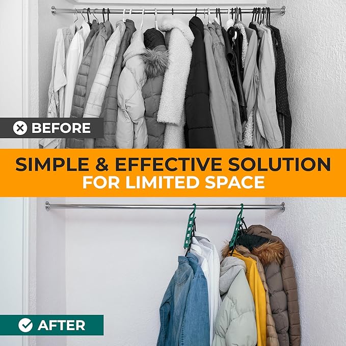 CraftyCrocodile Space Saving Hangers for Clothes - 6 in Pack, Heavy Duty Plastic, Multi Closet Space Savers for Shirts, Pants, Jeans, Sweaters - Hanger Organizer Space Saver