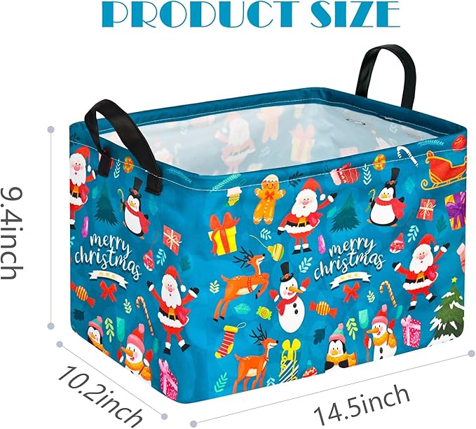 Christmas Basket for Kids Gingerbread Santa Claus Snowman Storage Baskets Collapsible Nursery Hamper Waterproof Clothes Toy Bin Book Shelf Gift Basket Cube Xmas Party Decor