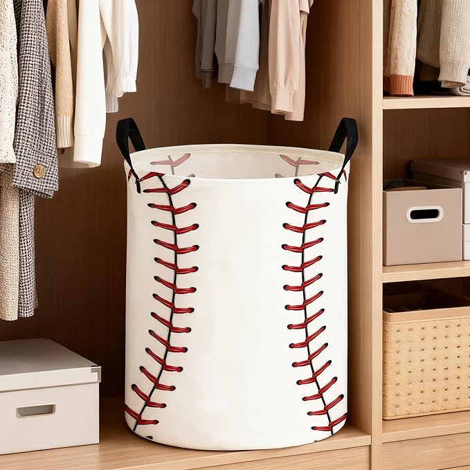 ESSME Kids Laundry Basket,Baseball Hamper Collapsible Canvas Waterproof Storage Bin for Boys, Cute Hamper,Gift Baskets(Baseball)